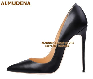 ALMUDENA Top Brand Nude Brown Wine Red Matte Leather High Heel Shoes Celebrity Popular Shallow Pumps 12cm Stiletto Heels Shoes