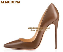 Load image into Gallery viewer, ALMUDENA Top Brand Nude Brown Wine Red Matte Leather High Heel Shoes Celebrity Popular Shallow Pumps 12cm Stiletto Heels Shoes