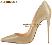 Load image into Gallery viewer, ALMUDENA Top Brand Nude Brown Wine Red Matte Leather High Heel Shoes Celebrity Popular Shallow Pumps 12cm Stiletto Heels Shoes