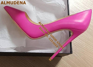 ALMUDENA Top Brand Nude Brown Wine Red Matte Leather High Heel Shoes Celebrity Popular Shallow Pumps 12cm Stiletto Heels Shoes