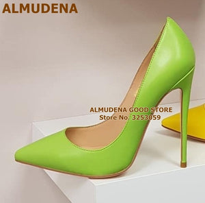 ALMUDENA Top Brand Nude Brown Wine Red Matte Leather High Heel Shoes Celebrity Popular Shallow Pumps 12cm Stiletto Heels Shoes