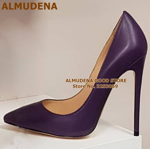 ALMUDENA Top Brand Nude Brown Wine Red Matte Leather High Heel Shoes Celebrity Popular Shallow Pumps 12cm Stiletto Heels Shoes