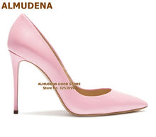 Load image into Gallery viewer, ALMUDENA Top Brand Nude Brown Wine Red Matte Leather High Heel Shoes Celebrity Popular Shallow Pumps 12cm Stiletto Heels Shoes