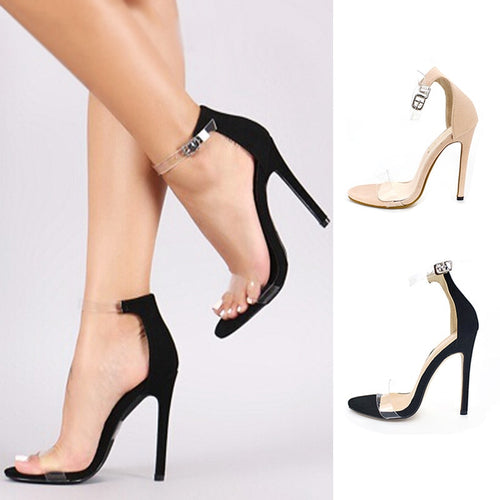 Brand Designer Women Pumps Transparent Heels Clear Shoes Woman Black Nude PVC Peep Toe Stilettos High Heels Sandals Plus Size 43